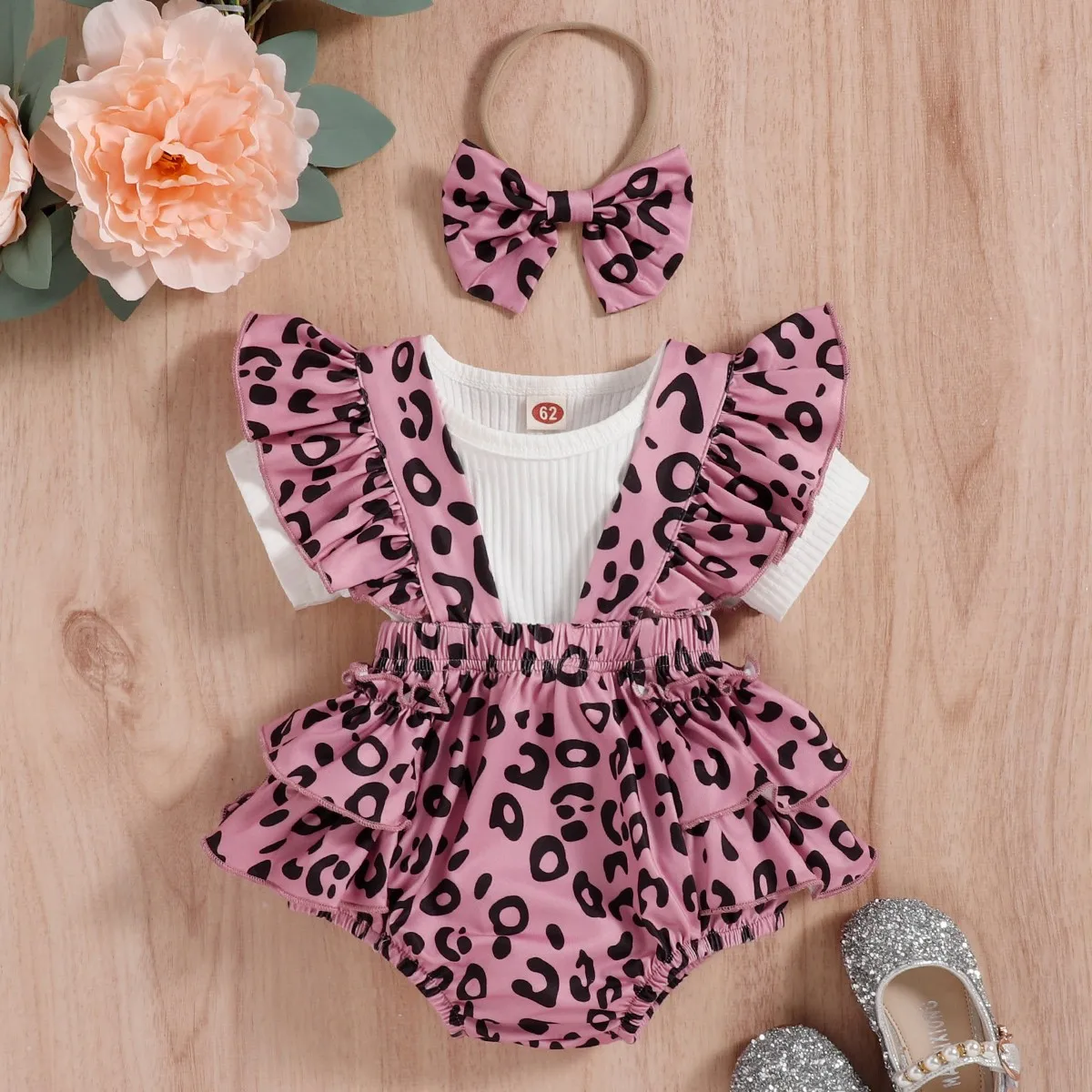 Summer Baby Short Sleeve + Leopard Print Suspenders Wrapped Pants Girls Clothing Toddler Girl Clothes  Baby Girl Clothes