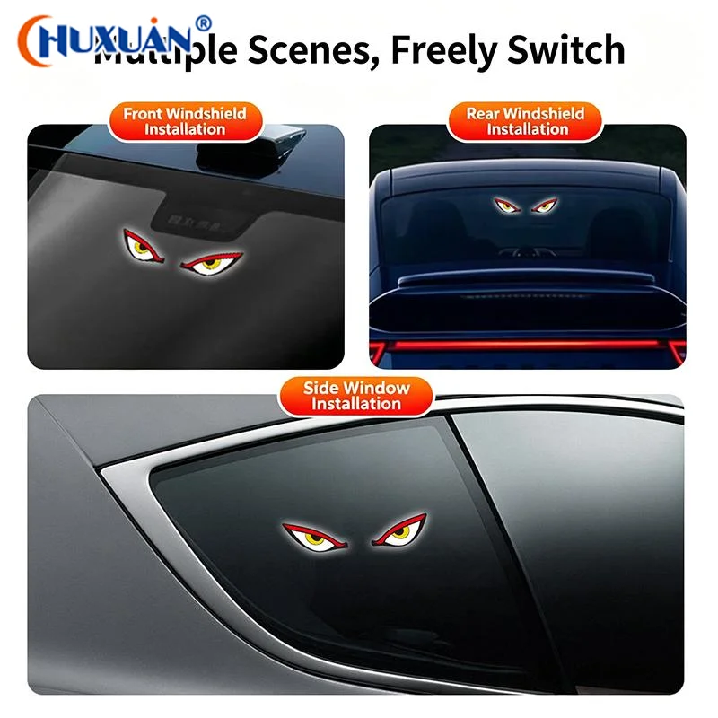 [Q]Car Solar Energy Warning Light Cartoon Eyes USB Dual-Use LED Car Light Universal Rechargeable Color Changing Warning Light