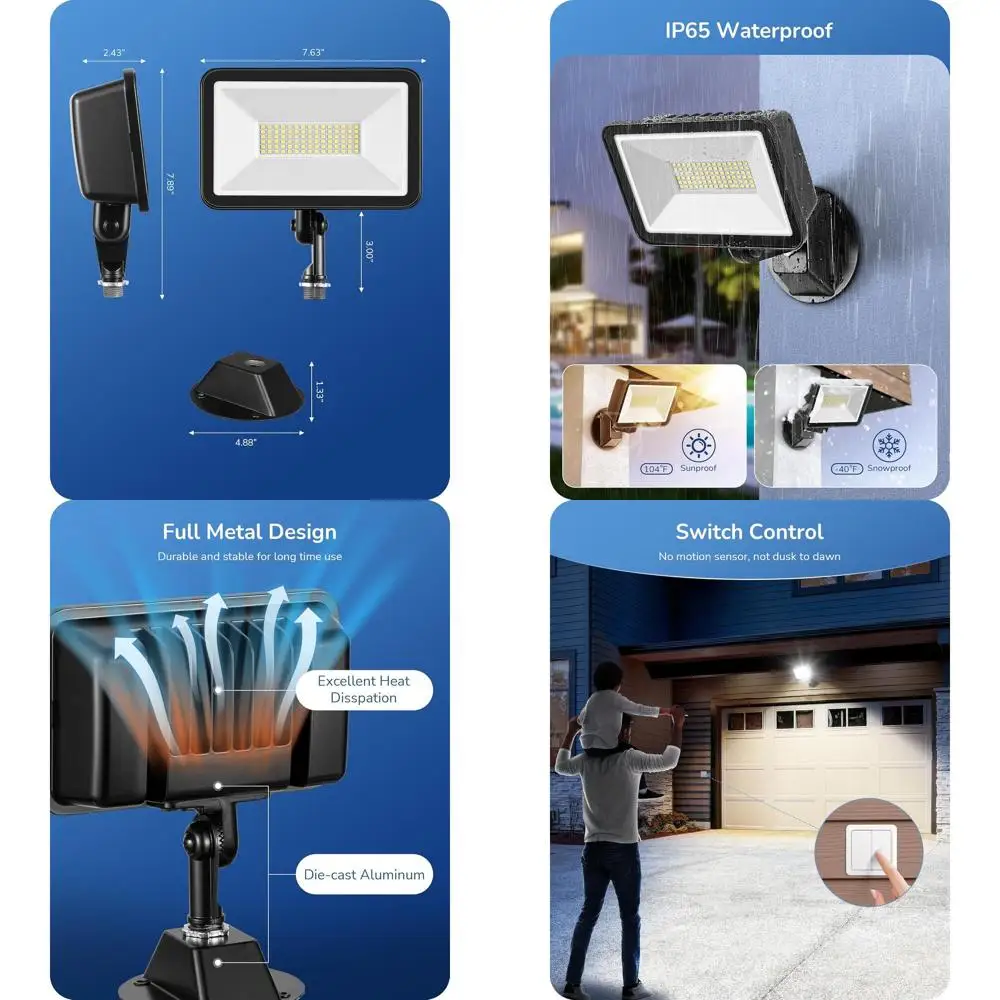 

Комплект из 2 уличных светодиодных светильников для безопасности, 73 Вт, 10000 лм, 5000K, дневной свет, IP65, водонепроницаемые, для гаража, двора, патио, сада, веранды, стойки.