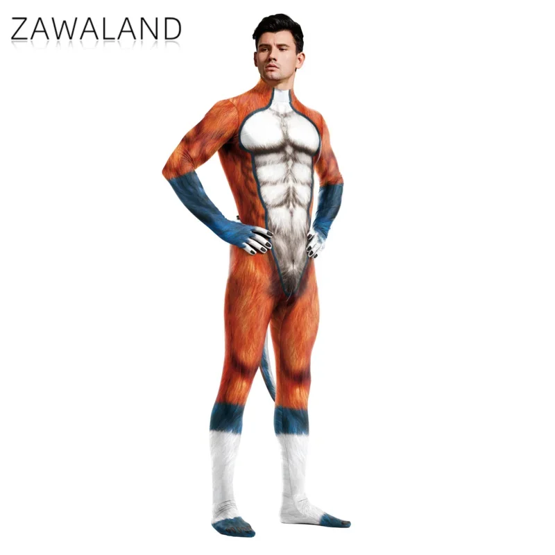Zawalland animal beast mono unisex de cobertura completa, mono elástico para fiesta sexual, lobo, zentai, disfraz de Halloween, disfraz de cosplay