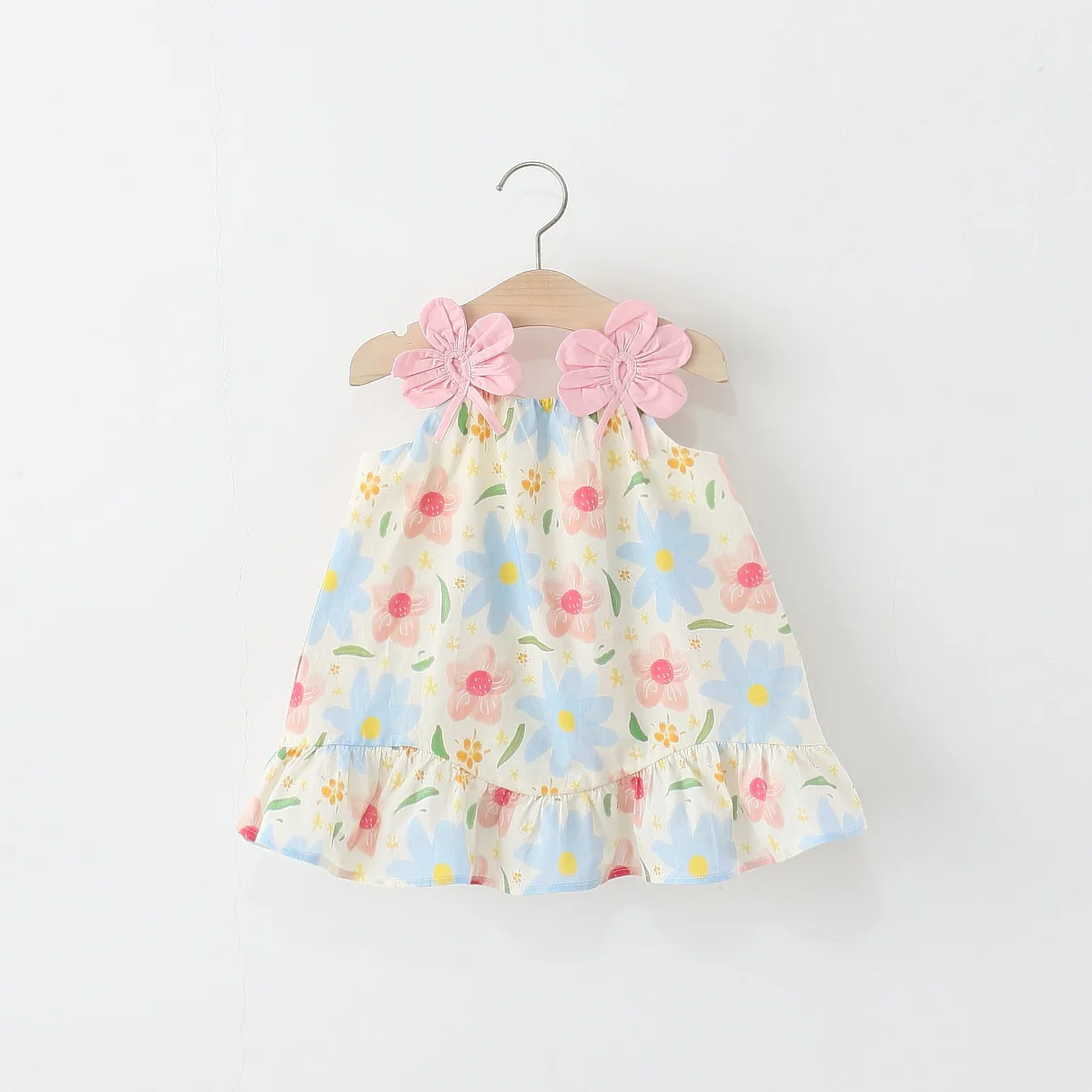 Summer New Pink Flower Baby Girl Dress Sweet And Cute Children'S Clothing (9 Months -4 Years Old)