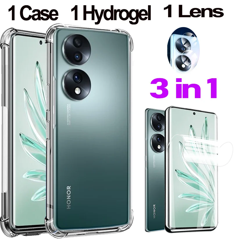 

3-in-1,Case Honor 70 Silicone Cases+Soft Hydrogel Film,For Huawei Honor 70 Soft Transparent Case Xonor 70Pro Honor70Pro Camera Film Protection Smartphone Anti-Knock Back Cover Honor70 Honor 70 Pro Plus