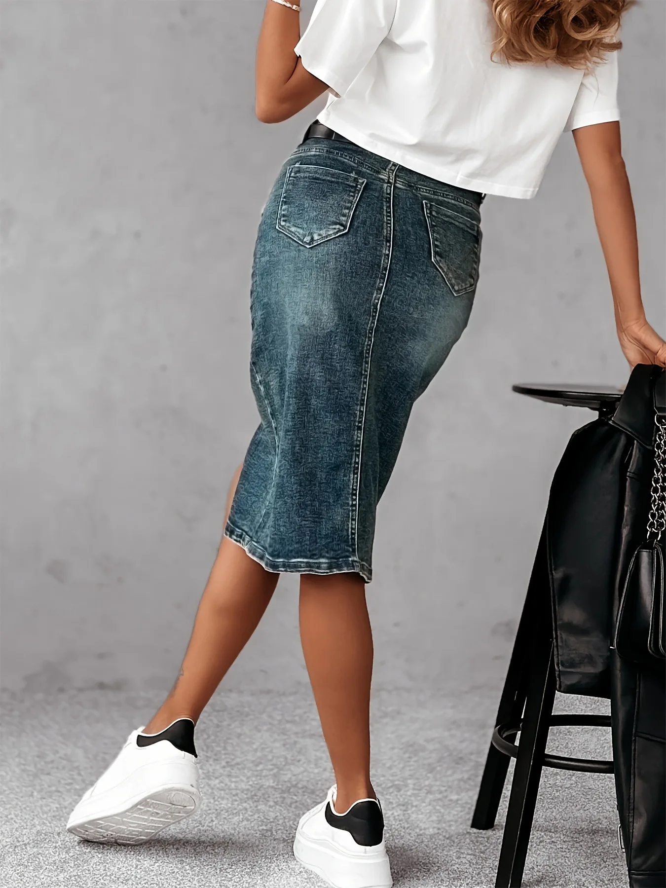 Pencil Skirt Women Denim Straight Skirts Split Stretch High Waist Washed Distressed Button Pockets 2025 Summer Streetwear