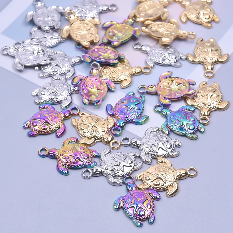5pcs/Lot Stainless Steel Gold Color Marine Animals Shell Starfish Charms Turtle Shark Butterfly Charm Pendant For Jewelry Making image 6