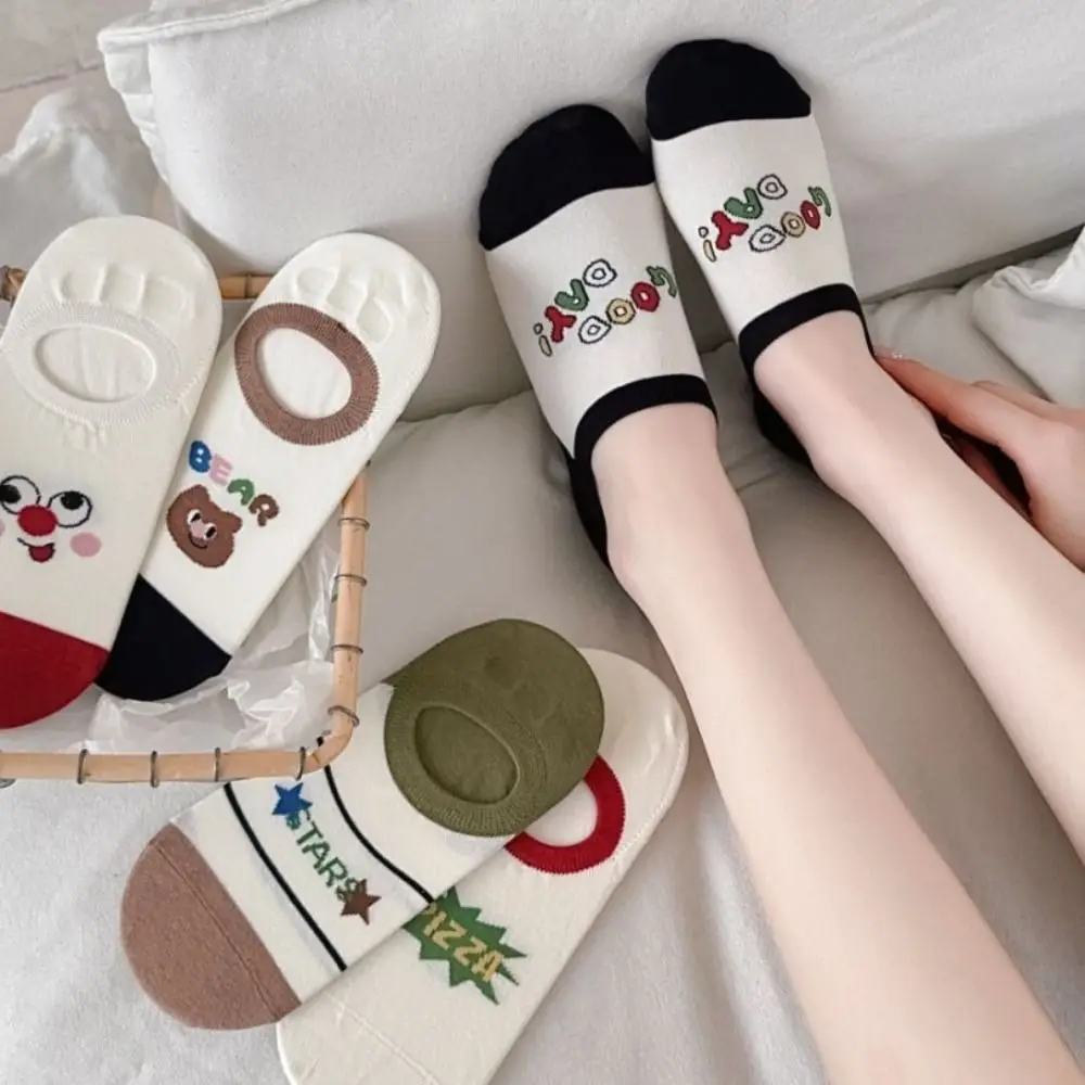 

3 пары милых хлопковых носков-лодочек, впитывающие пот, тонкие носки до щиколотки с рисунком граффити, чулочно-носочные изделия, Нескользящие невидимые носки, женские летние