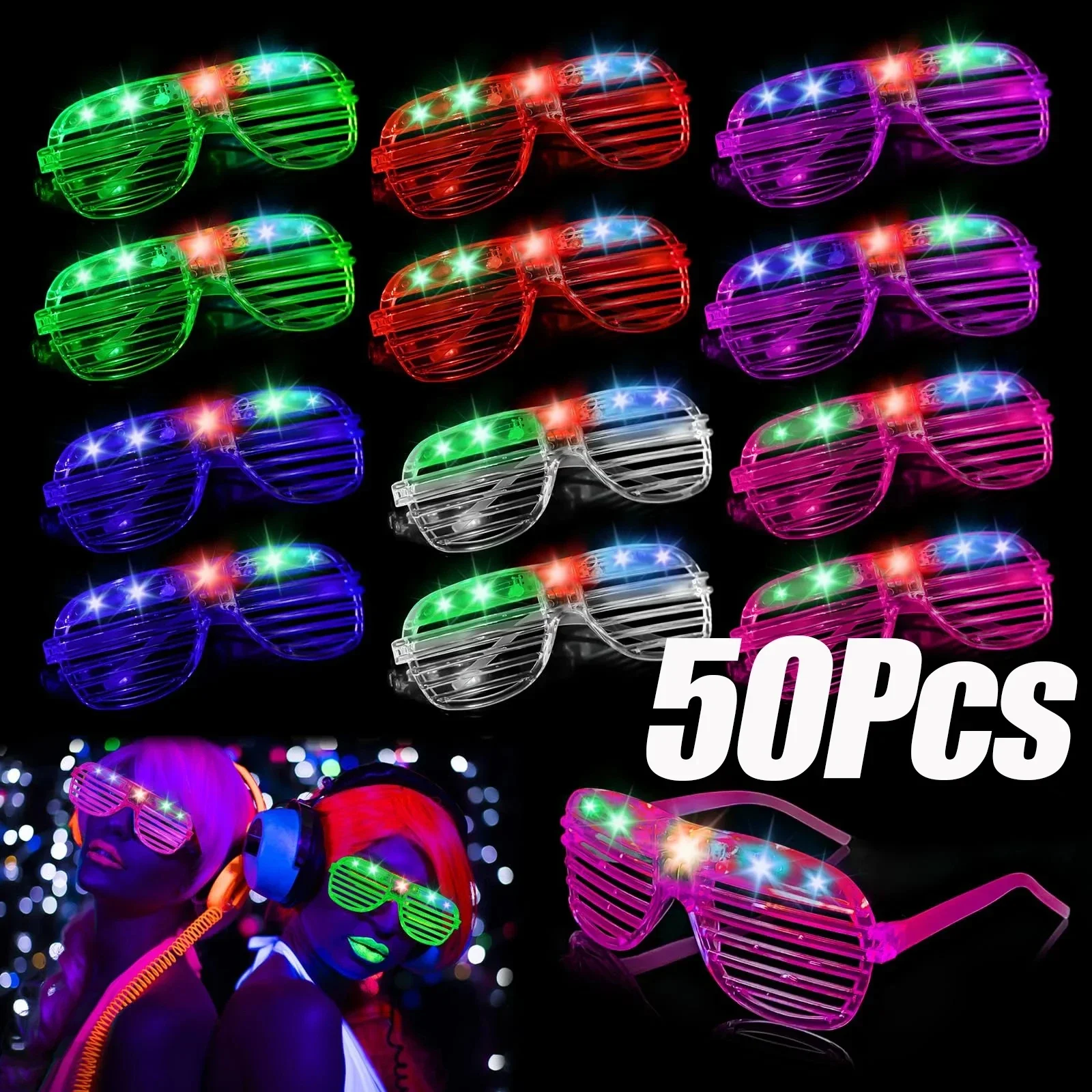 10PCS LED Glasses Light Up Glasses 6 Neon Colors Led Shutter Shades Glasses for Teens Adult Birthday Neon Party Favors Props