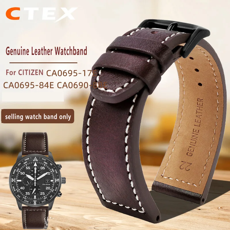 Vintage Genuine Leather Watchband 22mm For Citizen CA0695-17/84E CA0690-88E AT2140 Watch Bracelet Strap