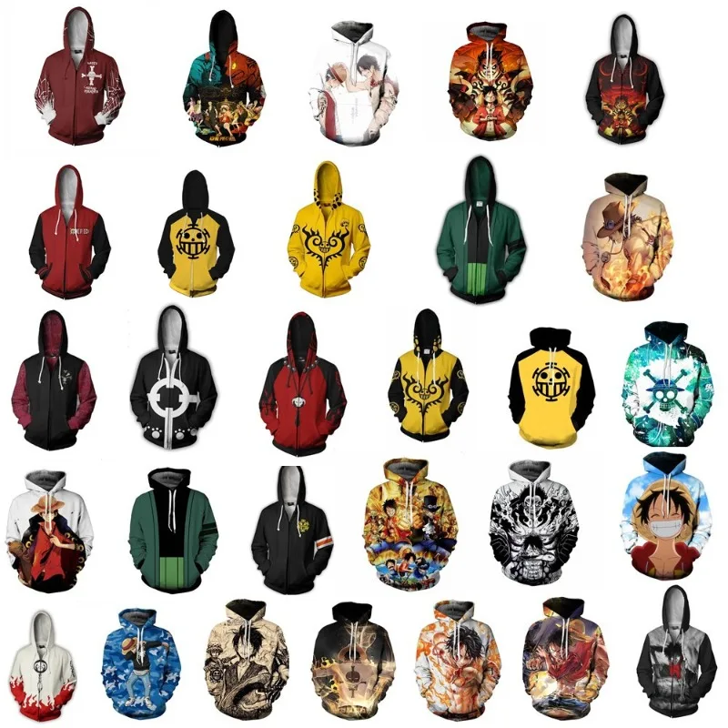 

Anime One Piece Cartoon Luffy Trafalgar D. Water Law Hoodie Cosplay Costume Long Sleeve Sweatshirt Sweater Zip Up Coat Jackets