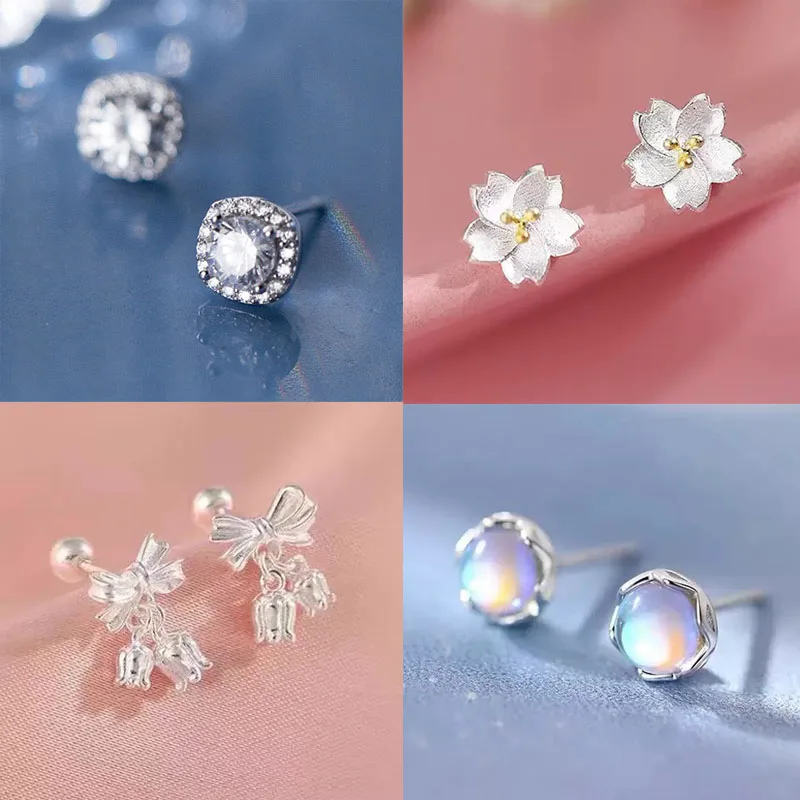 

Серьги из стерлингового серебра 925 пробы для женщин, модные простые серьги-гвоздики с цветком и цирконием, ювелирные изделия для предотвращения аллергии, аксессуары для вечеринок