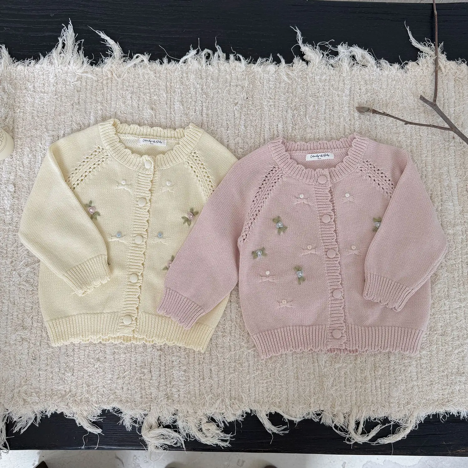 

9m-4Y Girls Clothes Hollow Out Kids Girls Sweaters Singlebreast Knit Cardigans Embroidery Knitwear