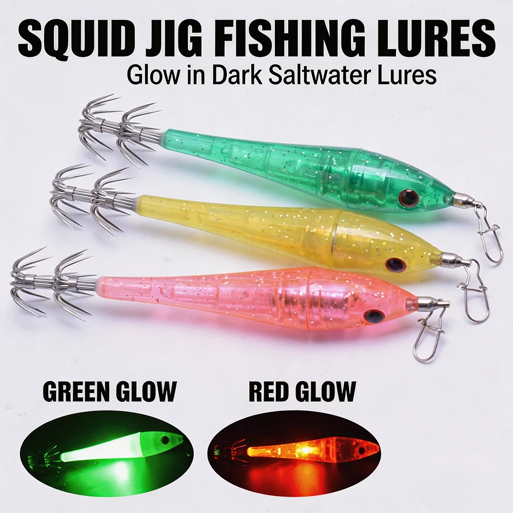 

5 шт. светящихся электронных приманок-креветок для подводной рыбалки, имитирующих кальмара, деревянные крючки для морской рыбалки (без батареек)