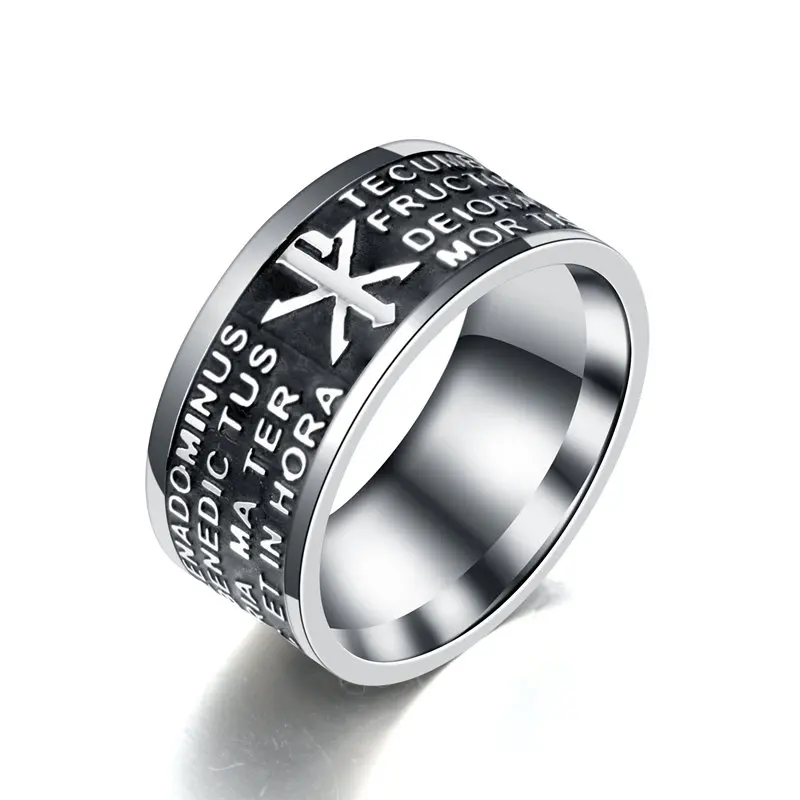 MANGOSKY 10MM The Hail Mary Scripture Bible Letters Vintage Stainless steel Ring for women and men