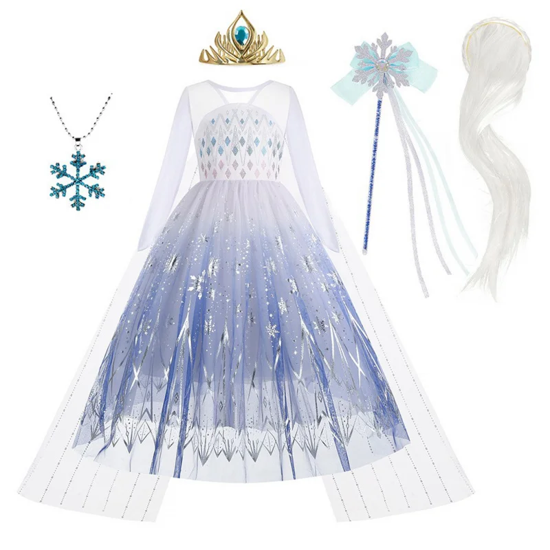 أزياء ديزني إلسا للفتيات، فستان عيد ميلاد الأميرة التنكري، فساتين ملكة الثلج البيضاء الطويلة، ملابس كرنفال الهالوين #5