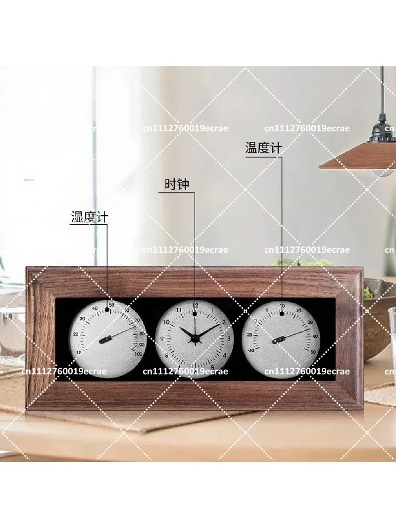 Solid Wood Wall Clock with Hygrometer, Silent Movement, Temperature Humidity for Living Room