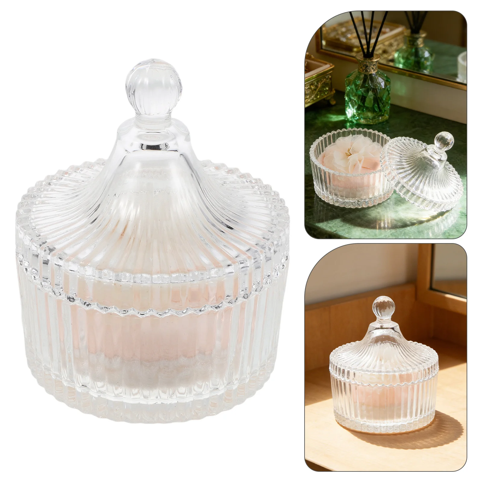 유리 케이스가 있는 파우더 퍼프, 루즈 파우더 및 세팅 파우더용 양면 원형 메이크업 어플리케이터, 부드러운 벨루어 페이스 바디 뷰티