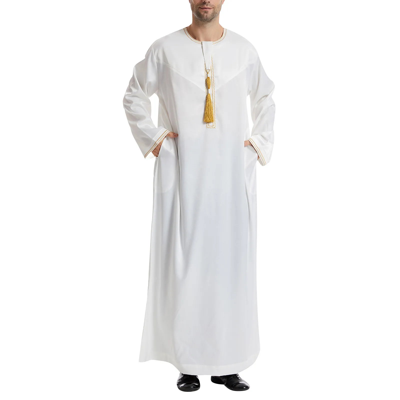 Islamic Clothing Men Robe Kaftan Muslim Man Moroccan Casual Long Dress Arabic Striped Robe Middle East National Costume