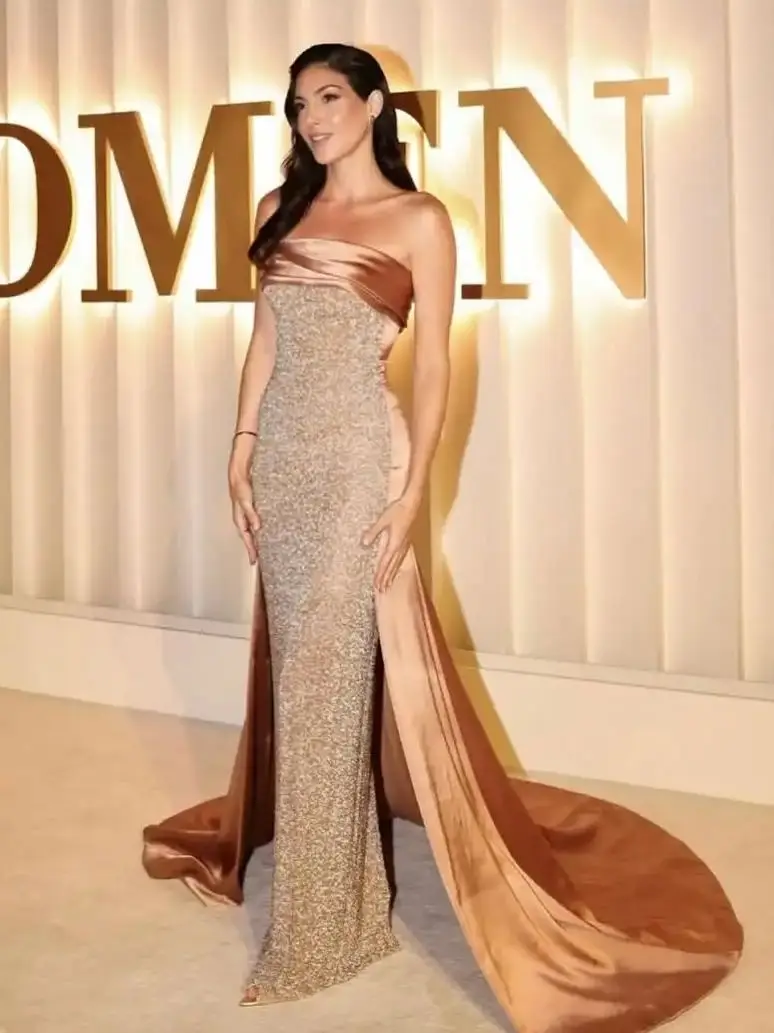 Ofherown luxo rosa ouro sem alças frisado lantejoulas vestido de noite feminino formal festa de formatura vestido com trem personalizado