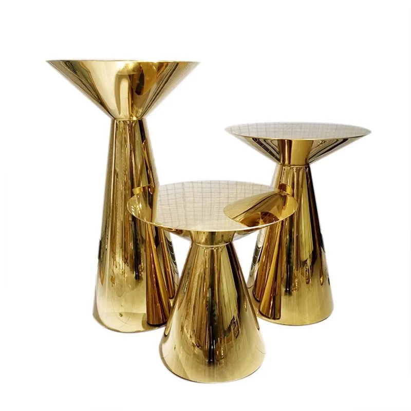 Luxury Gold Wedding Cake Table Stainless Steel Shiny Wedding Event Cake Rack Table Set Dessert