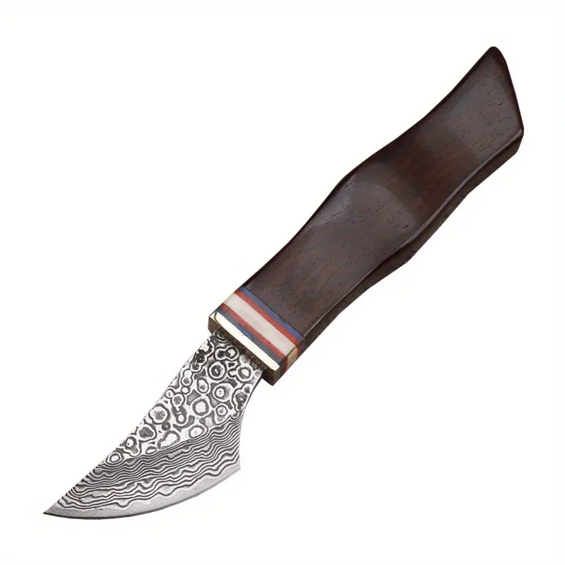

Damascus Steel Sandalwood Outdoor Camping Portable Fruit Knife Meat Knife Exquisite Collection Sharp EDC Small Straight Knife
