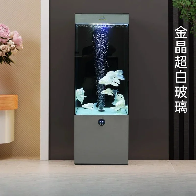 Goldfish tank living room TV cabinet, glass vertical square ecological bottom filter aquarium