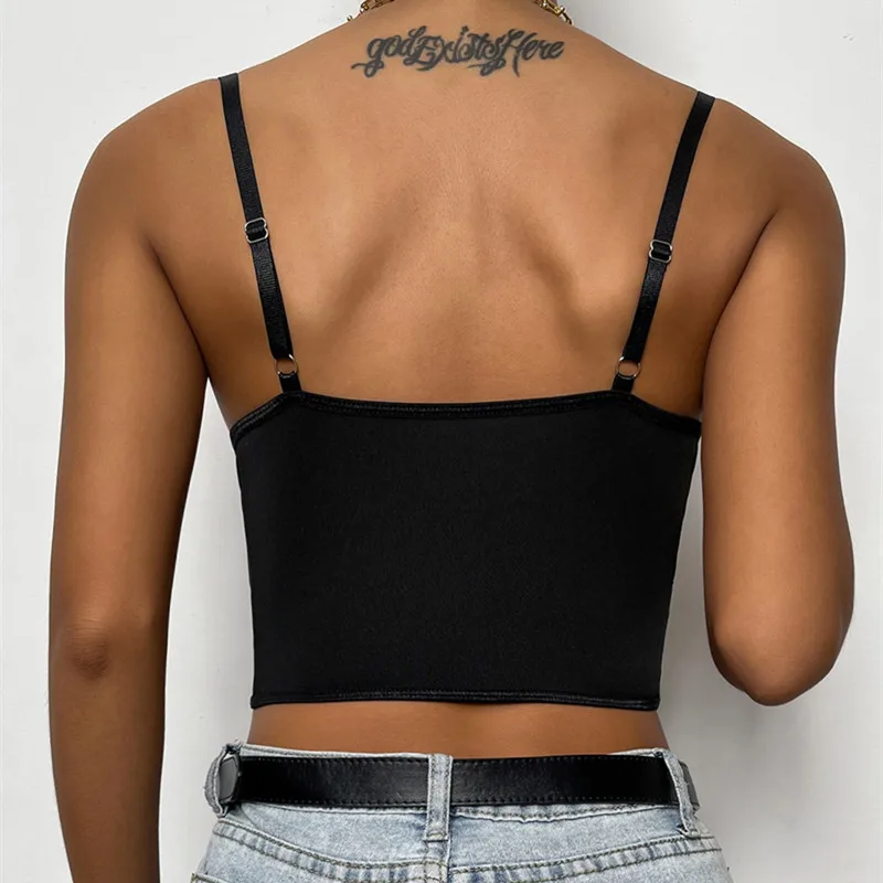 Women\'s Tube Top Camisole Adult Solid Color Lace Hollow-Out Sleeveless Backless Spaghetti Strap Crop Tops Summer Camis