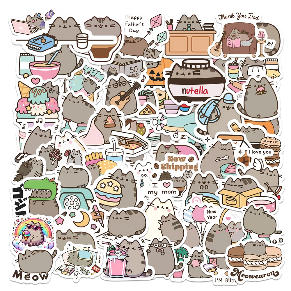 Pegatinas de dibujos animados de gato grueso, calcomanías estéticas de juguete, papelería DIY impermeable, diario de teléfono, pegatina de Graffiti Kawaii, 10/30/60 Uds.