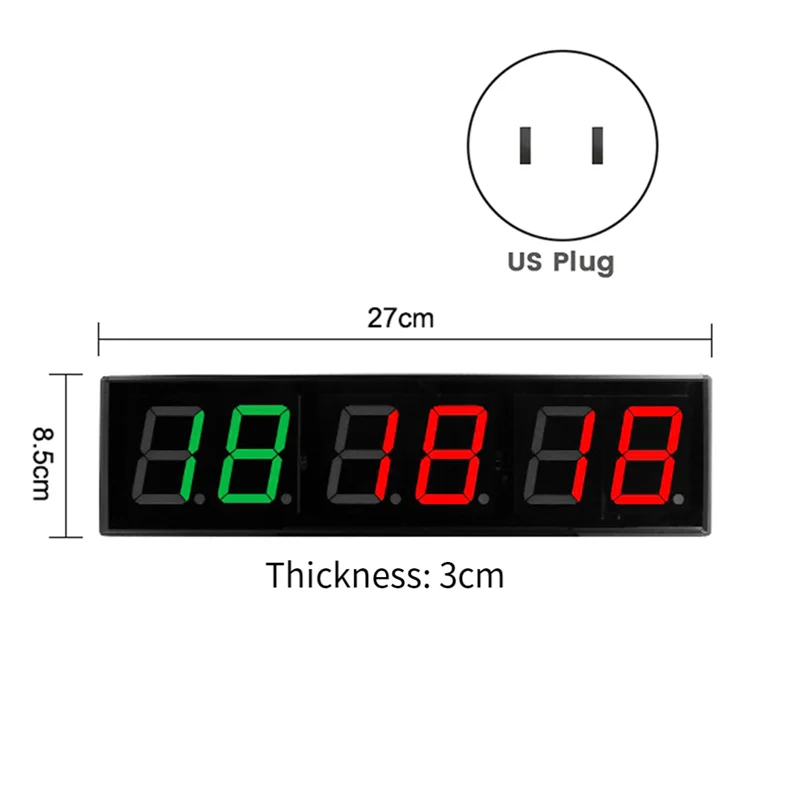 AB45 หน้าจอ GYM TIMER 1.5 นิ้วหลักนับถอยหลัง/Up TIMER Boxing CYCLE ช่วงเวลานาฬิกานาฬิกาจับเวลาฟิตเนสการฝึกอบรมทนทาน US Plug