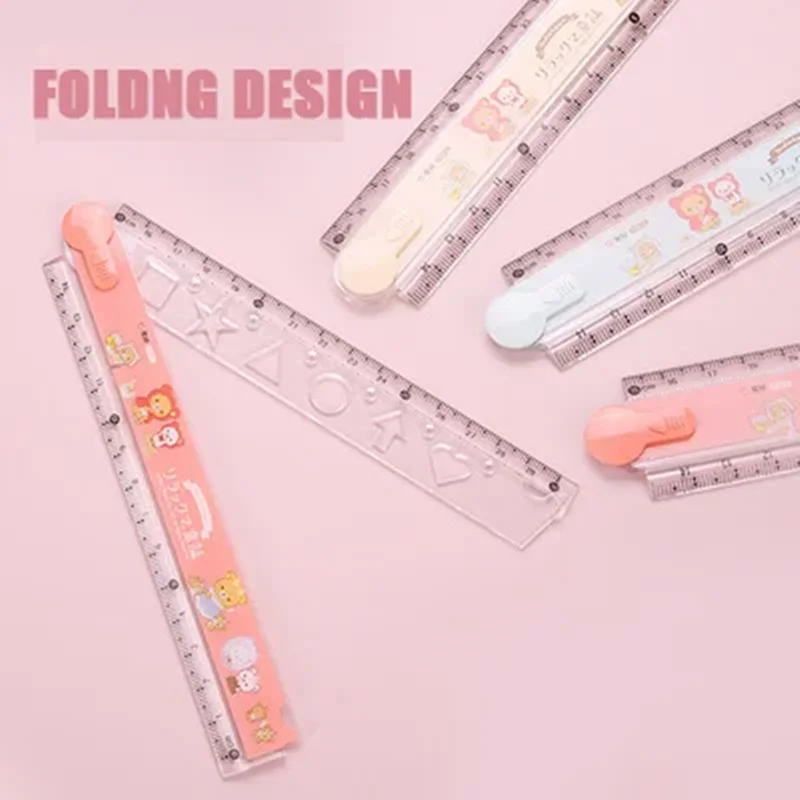 AIHAO 75012 Rilakkuma 15/30CM Folded Ruler Plastic Geometry Maths Square Drawing Stationery Angle Rulers School Supplies Kawaii