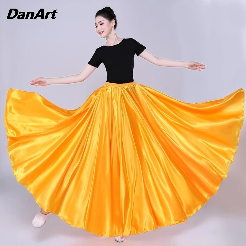 360/540/720 Degree Satin Skirt Women Large Swing Long Skirt Stage Performance Costume Opening Dance Attire Practice Clothing