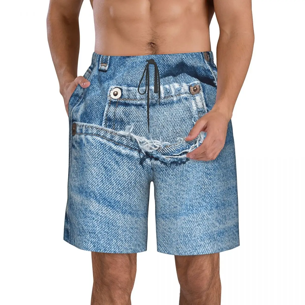 Photograph Of Old Jeans ONLY - Not Real Trunks Beach Board Shorts Casual Quick Dry Swim Summer Men Pants