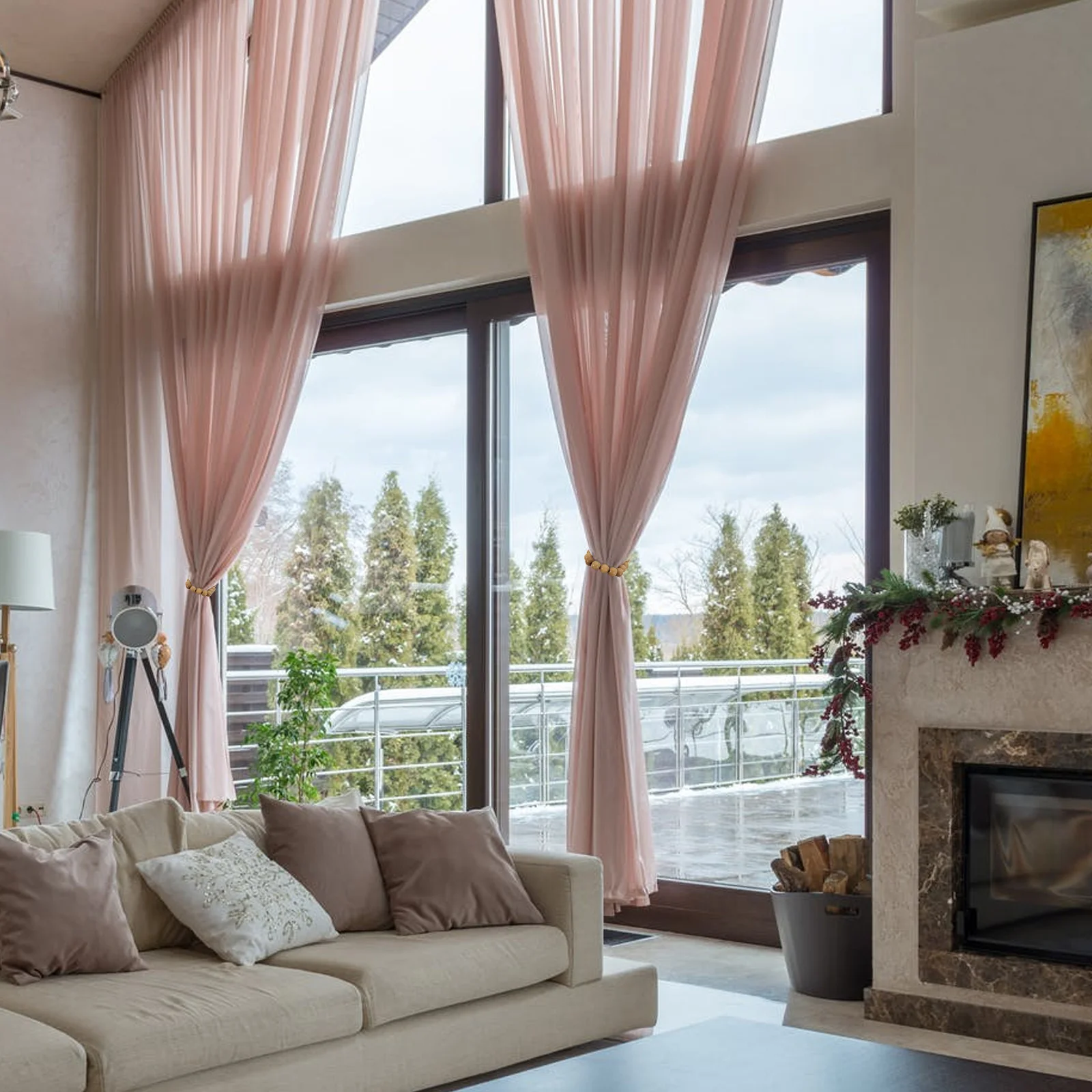 

2Pcs Decorative Wood Beads Curtain Tiebacks Home Drapes Strap Curtain Buckle for Living Room Bedroom Home Decors