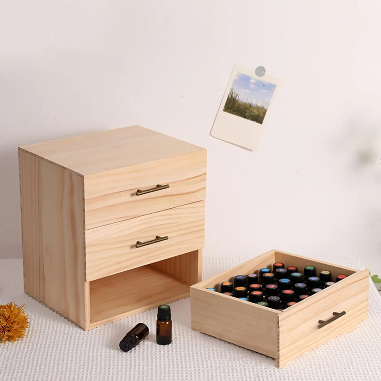 

Essential Oil Storage Box Wooden Oil Organizer 3 Floors Removable Divider Travel