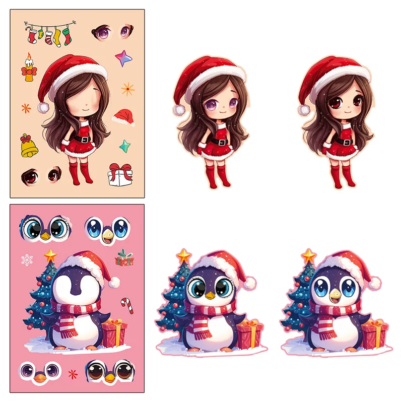 Funny DIY Christmas Stickers Make A Santa Claus Girl Snowman Socks Penguin Face Puzzle Stickers Christmas Gifts For Kids Toddler