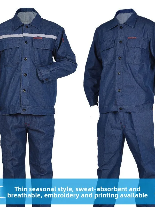 

Summer Thin Denim Reflective Strip Work orm Breathable ian Se Clothing Cotton Polyester Blend Fac Workwear