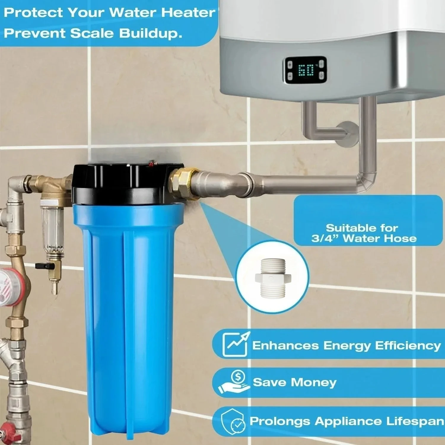 1-ступенчатый фильтр для воды для всего дома, с железным марганцевым фильтром для воды, для колодезной воды, универсальный корпус