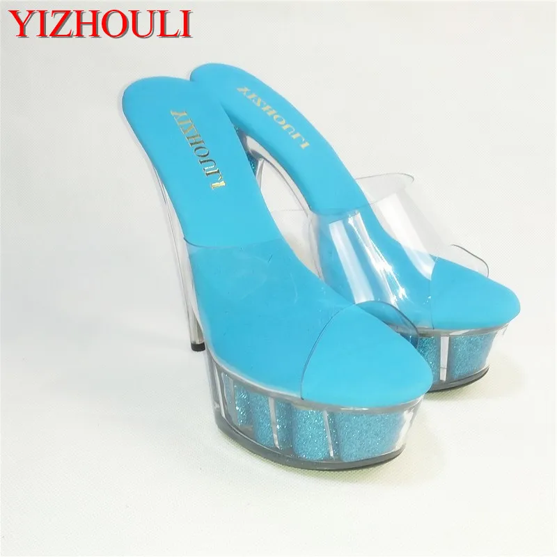 

Stylish 15CM High Heel Platforms Women Sexy Crystal Sandals 6 Inch Glitter Heels Clubbing dance shoes