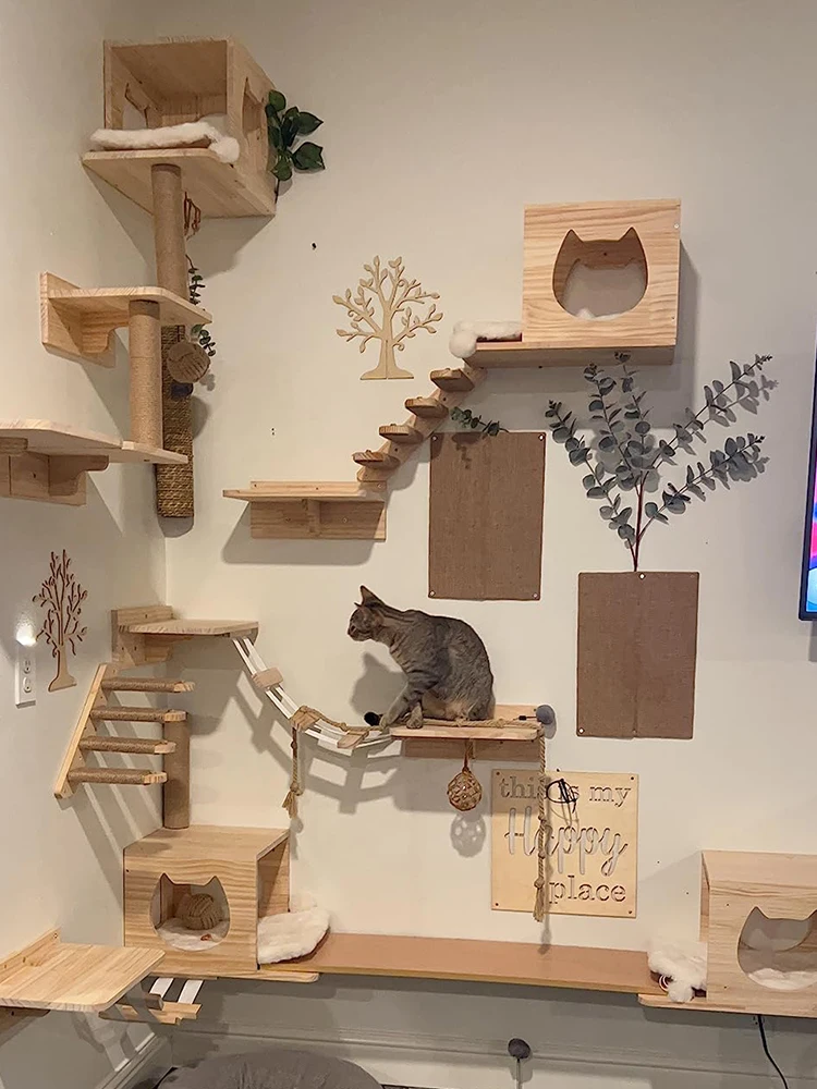 

Wall Mounted Cat Climbing Shelf Steps Wall Furniture Stairway With Sisal Rope Scratching Post Tree for Cats Kitten Sleeping