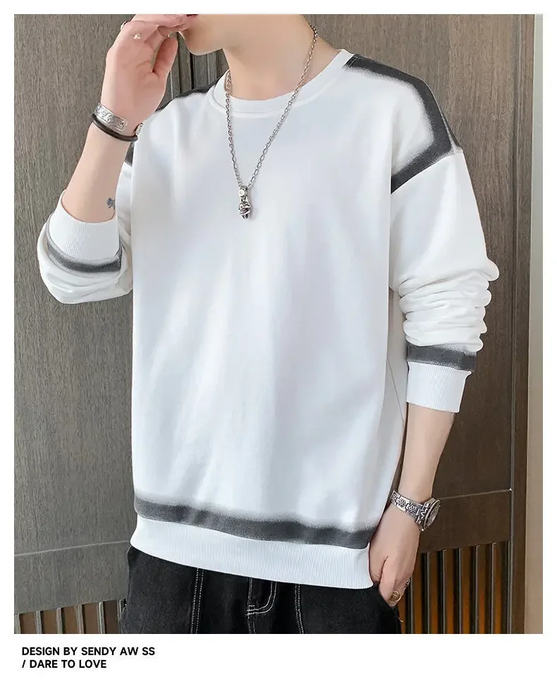 Autumn new men's hoodie high quality Korean version of casual long sleeve T-shirt round neck loose thick hoodie size 4XL