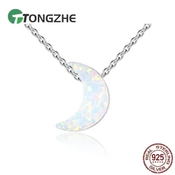 TONGZHE Cute Small Sparkling Moon Pendant Necklace for Women Sterling Silver Jewelry 925 Necklace Link Chain Choker Bijoux Femme