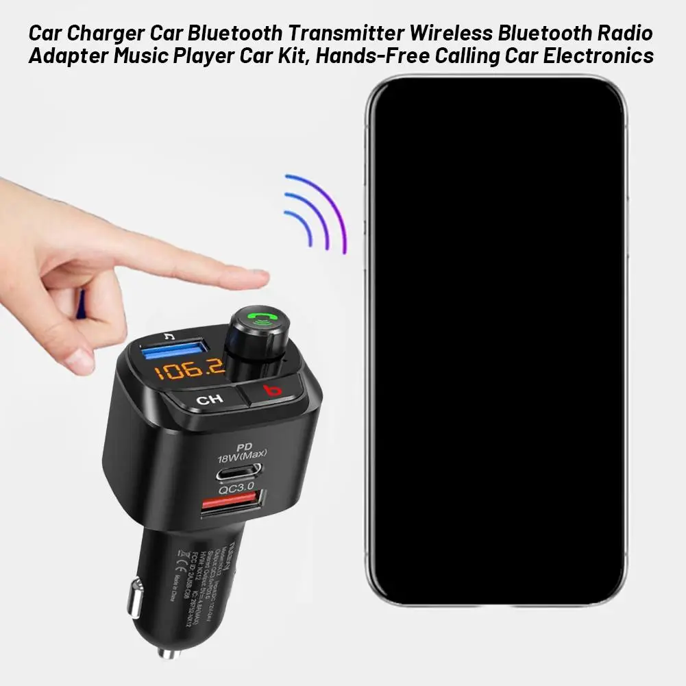 Car Bluetooth 5.0 FM Transmitter Hands-Free Calling Audio FM Charger MP3 Player Radio Fast Modulator Car Kit QC3.0 18W Adap F1J2