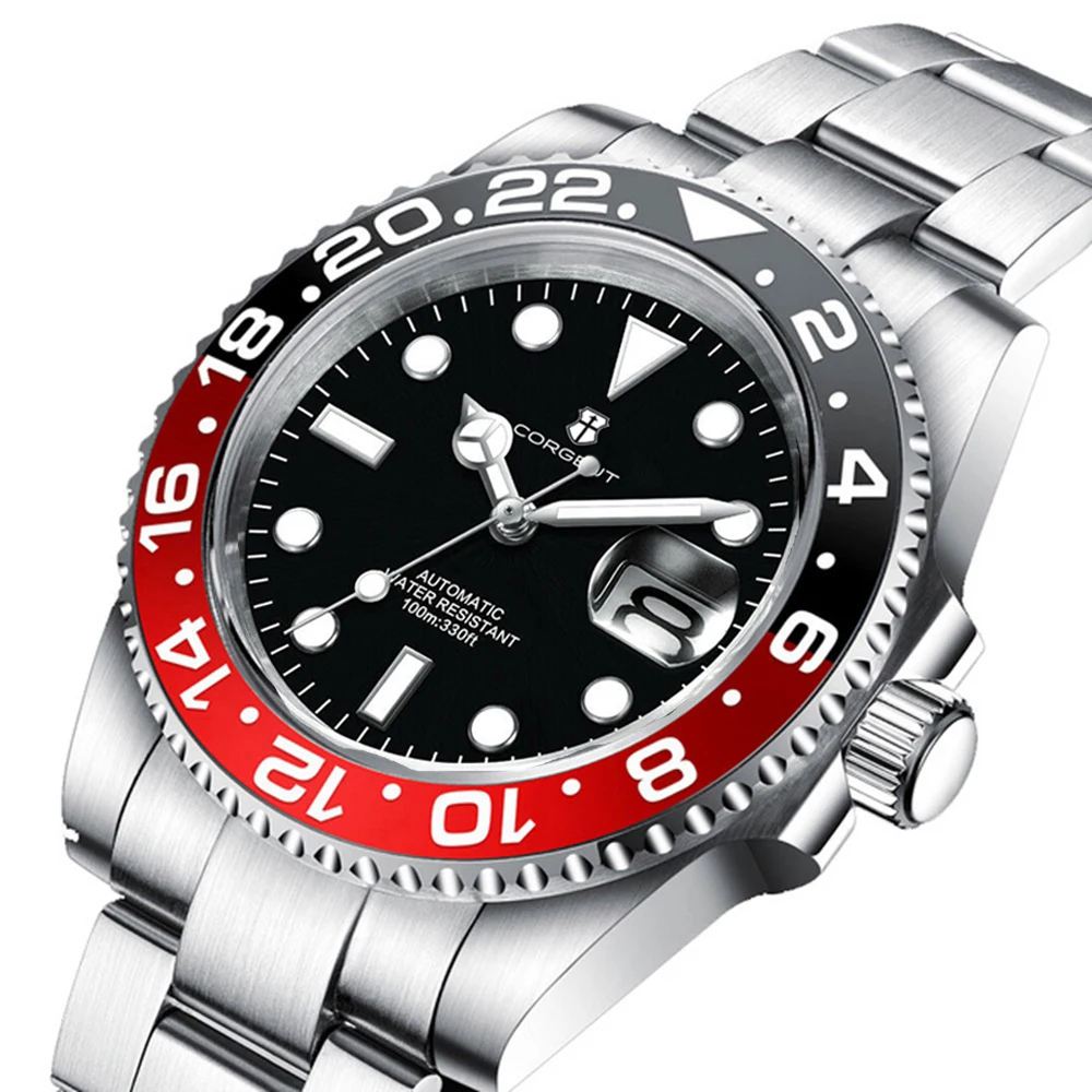 

Часы Corgeut, мужские роскошные автоматические механические наручные часы с сапфировым стеклом nh35, 40 мм, из нержавеющей стали, светящиеся часы с датой, часы для дайвинга