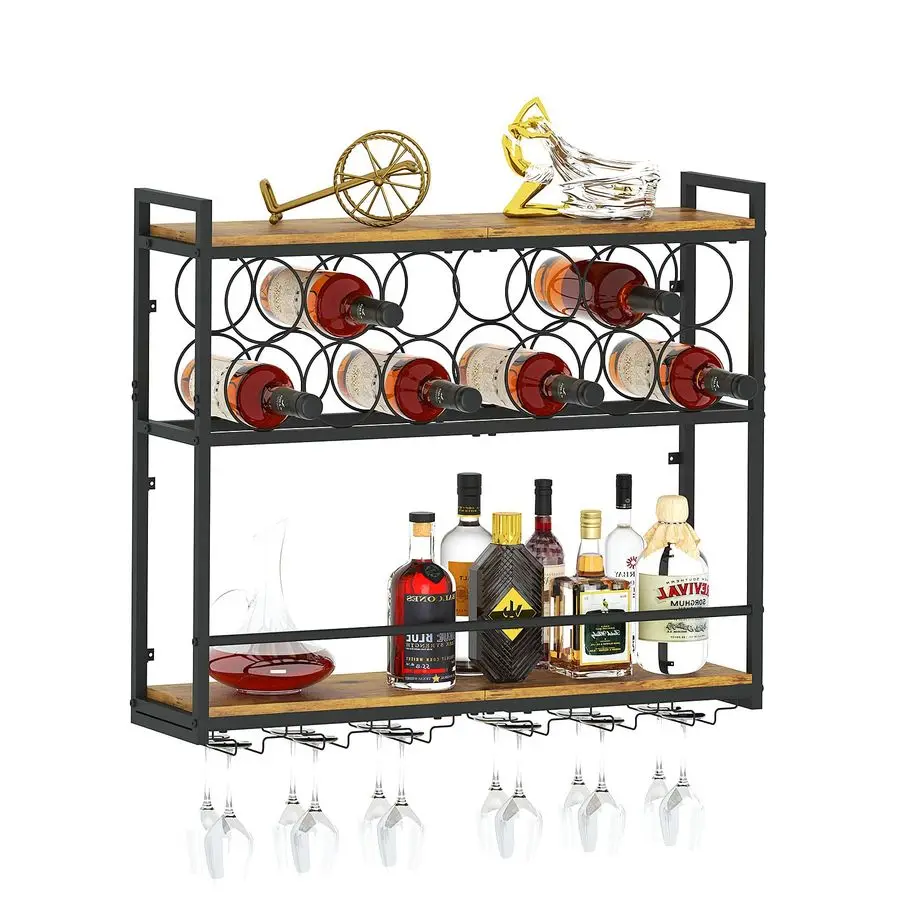 

Wine Rack Wall Mounted Horizontal Bottle Holder, Wall Wine Rack with Rustic Wood for Kitchen, Dining Room, Home Bar Decor Brown