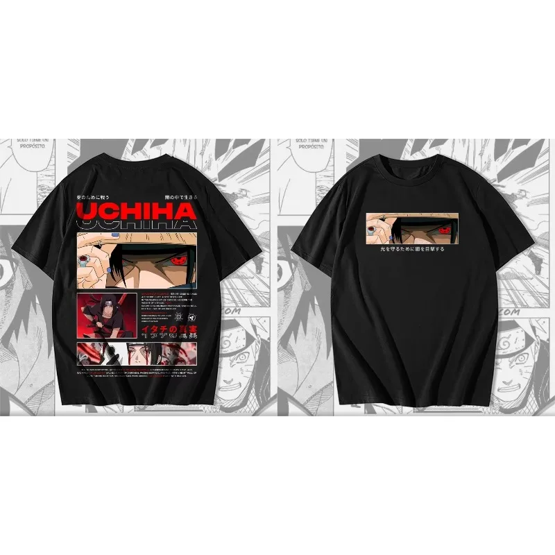 Camiseta de verano para niños, nueva tendencia, elementos creativos de Naruto, Anime Y2K, 100% algodón, estampado de dibujos animados, manga corta para padres e hijos