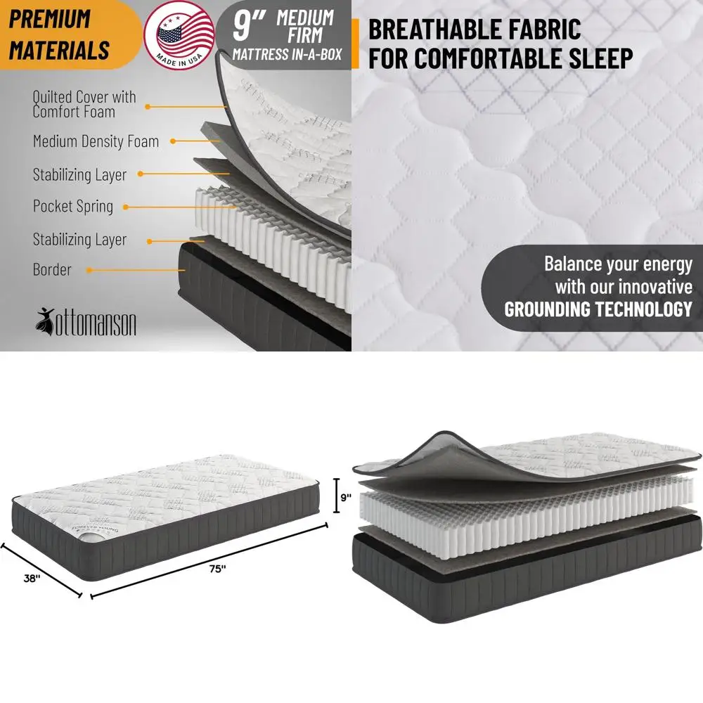 

Матрас Twin Hybrid 9 — средней жесткости — производство США — пружины в оплетке и пена CertiPUR-US — простая сборка, матрас в коробке