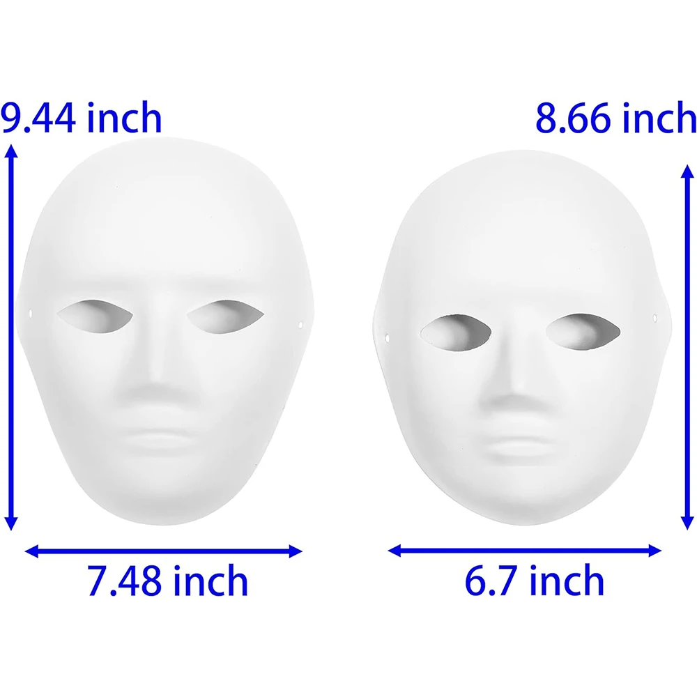 10/3Pcs DIY Full Face Masks Paper Blank White Halloween Cosplay Paintable Men Women Mache Party Perform Mardiup Craft Costumes