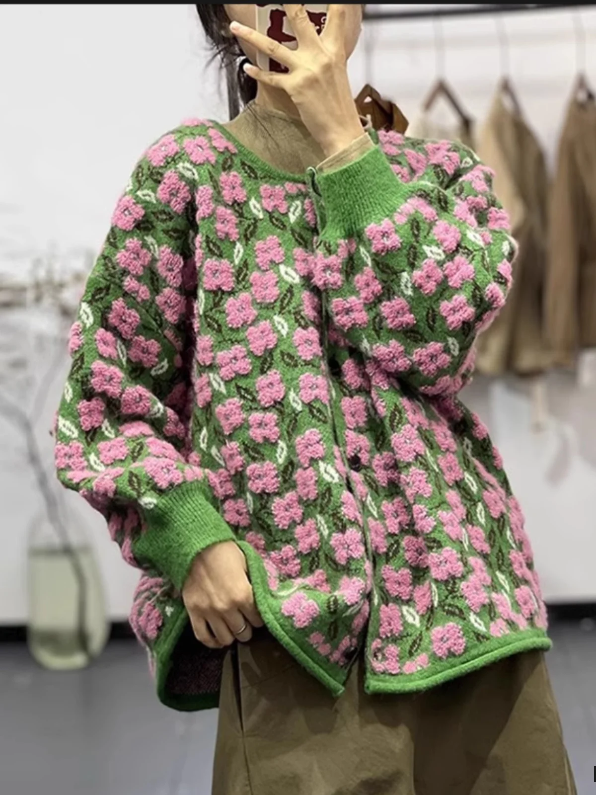 

Ladies' Lazy Sle Sweater Autumn Winter Loose Casual Thi Warm Open Cardigan Outerwear Floral Embroidery Slimming Effect