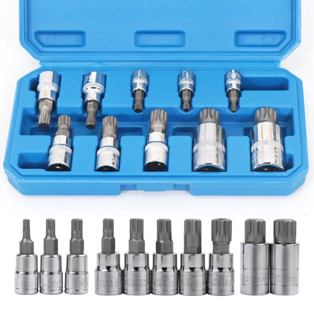 

10Pcs Hexagon Socket Set 1/2 inch Socket M4-M18 Socket Set Ratchet Wrench Screwdriver Car Automotive Tool Kit Auto Repair Tools