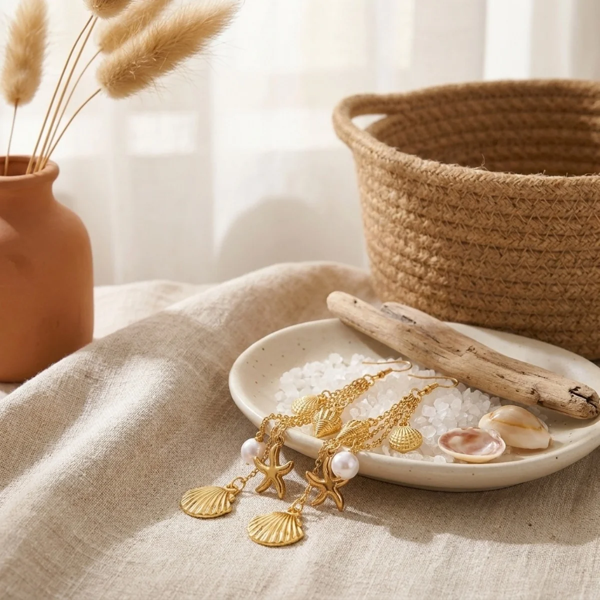 Ozean-Urlaub Seestern Muschel Seepferdchen Imitationsperlen Tropfenohrringe für Damen und Herren Böhmische Muschelohrringe Sommer Strand Schmuck – Detail 23