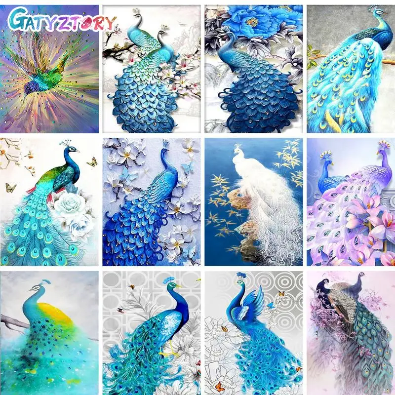 

GATYZTORY 5D Diamond Painting With Frame DIY Crafts Cross Stitch Animals Crystal Mosaic Embroidery Home Decors For Adults Peacoc