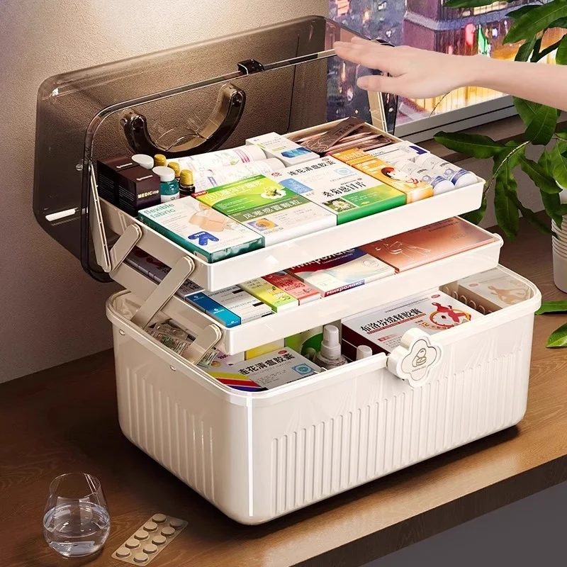 

3 Tiers Makeup Stationery Storage Box Large First Aid Kit Medicine Box For Student Pencil Notebook Cosmetic Dust-proof Organizer